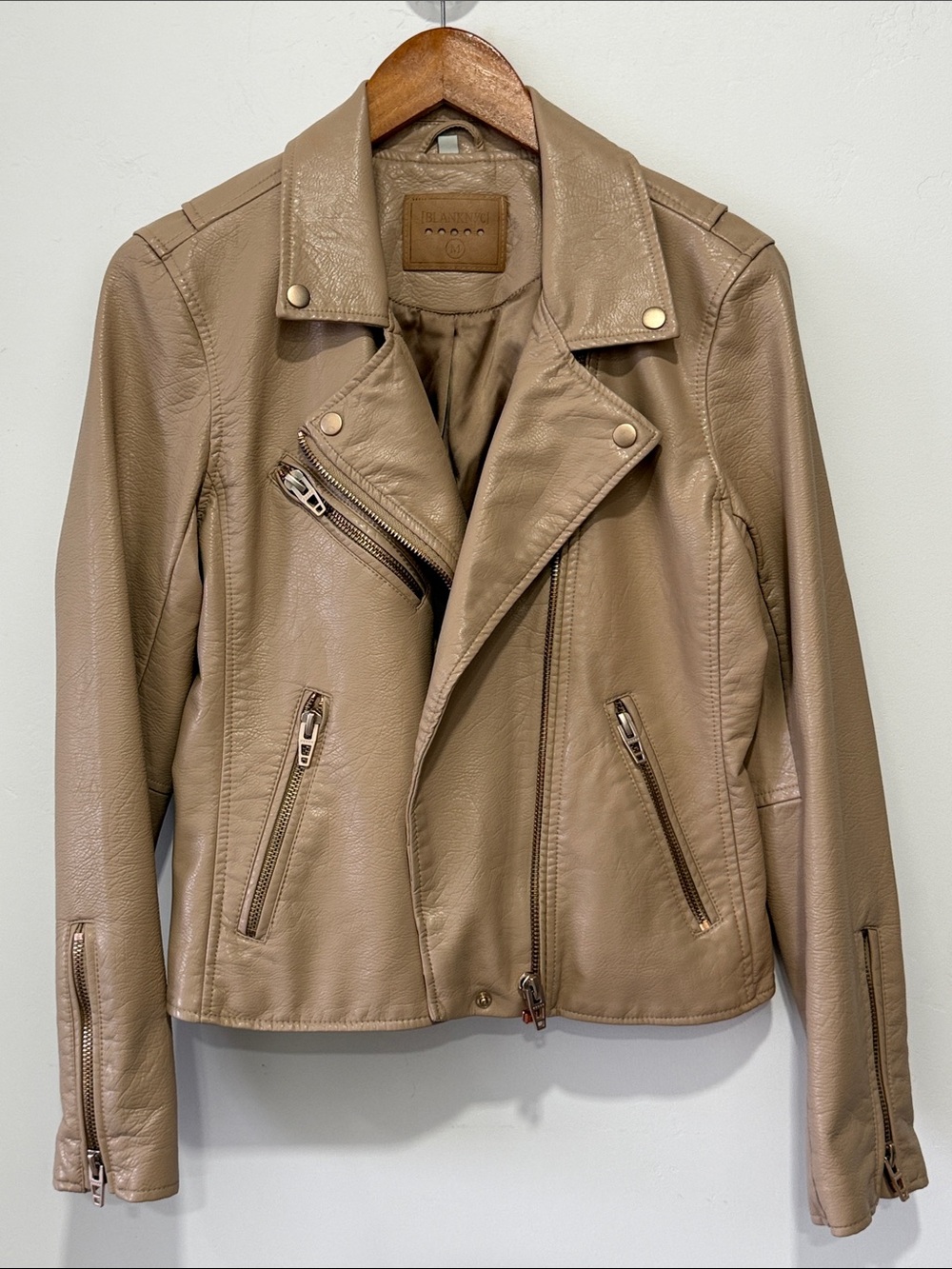 Blank NYC Taupe Leather Moto Jacket
